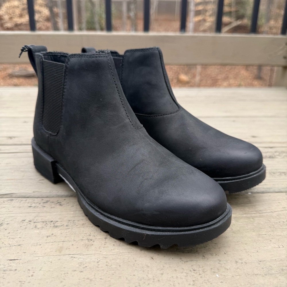 NWOB Sorel Emelie II Chelsea in Black Leather Bootie size 7 - Picture 4 of 15